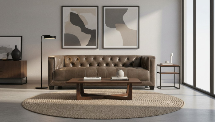 Brązowa trzyosobowa sofa skórzana Chesterfield do salonu o nowoczesnym designie kanapa nowa