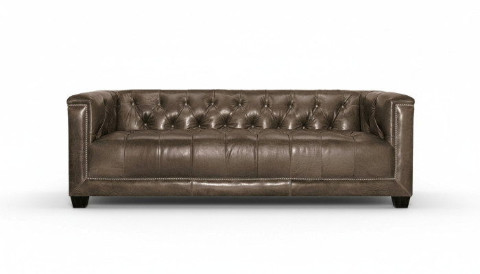 Brązowa trzyosobowa sofa skórzana Chesterfield do salonu o nowoczesnym designie kanapa nowa