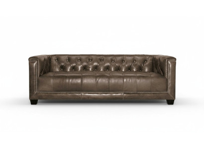 Brązowa trzyosobowa sofa skórzana Chesterfield do salonu o nowoczesnym designie kanapa nowa