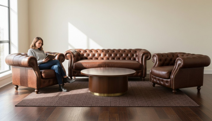 Chesterfield Brown Narożnikowa kanapa Sofa Kanapa Podkładka Zestaw narożny Living Room
