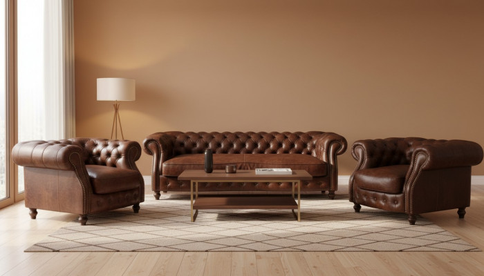 Chesterfield Brown Narożnikowa kanapa Sofa Kanapa Podkładka Zestaw narożny Living Room
