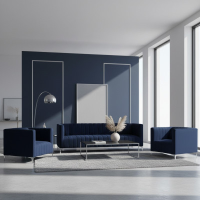 Granatowy Zestaw sofowy Trzyosobowy Materiał Nowy Kreatywny Projekt Sofa 2 Fotel Modern