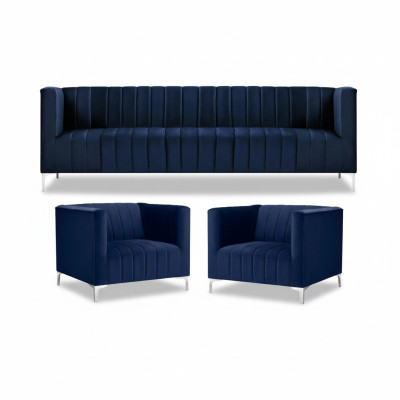 Granatowy Zestaw sofowy Trzyosobowy Materiał Nowy Kreatywny Projekt Sofa 2 Fotel Modern