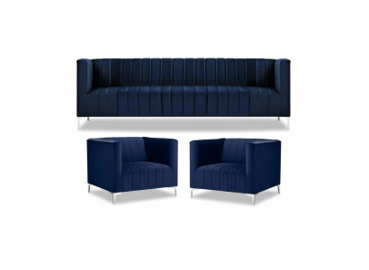 Granatowy Zestaw sofowy Trzyosobowy Materiał Nowy Kreatywny Projekt Sofa 2 Fotel Modern