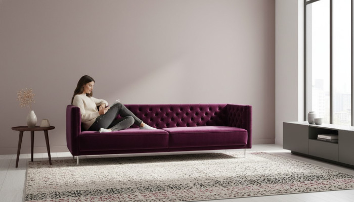 Fioletowy Chesterfield Salon Sofa Nowoczesny Design Włoski Styl Meble Meble