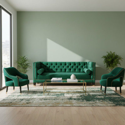 Zielona sofa Chesterfield 3-osobowa z tkaniny Nowoczesny design Kreatywne meble Sofa z tkaniny