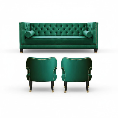 Zielona sofa Chesterfield 3-osobowa z tkaniny Nowoczesny design Kreatywne meble Sofa z tkaniny