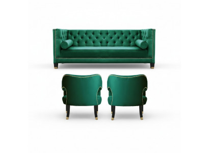 Zielona sofa Chesterfield 3-osobowa z tkaniny Nowoczesny design Kreatywne meble Sofa z tkaniny