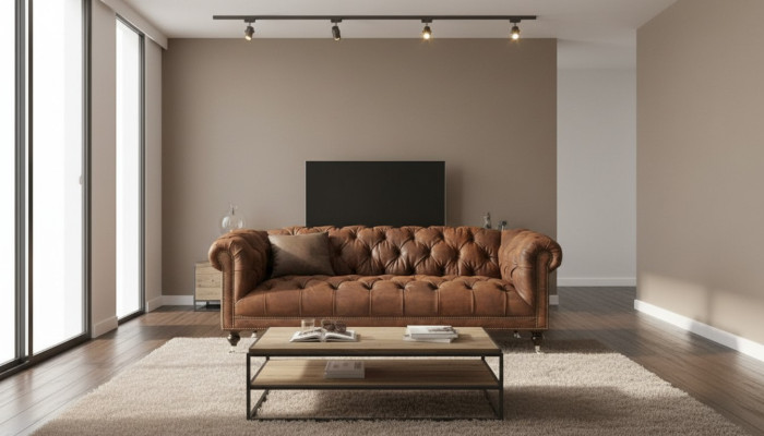 Brązowa Trzyosobowa Sofa Chesterfield Nowoczesny Design Skóra Sofa Design Meble Aksamit Materiał