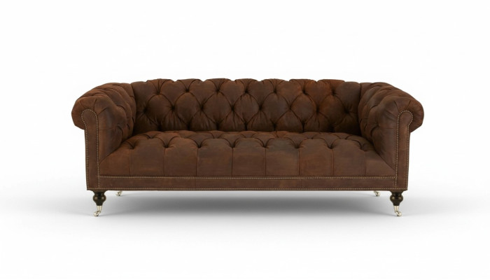 Brązowa Trzyosobowa Sofa Chesterfield Nowoczesny Design Skóra Sofa Design Meble Aksamit Materiał