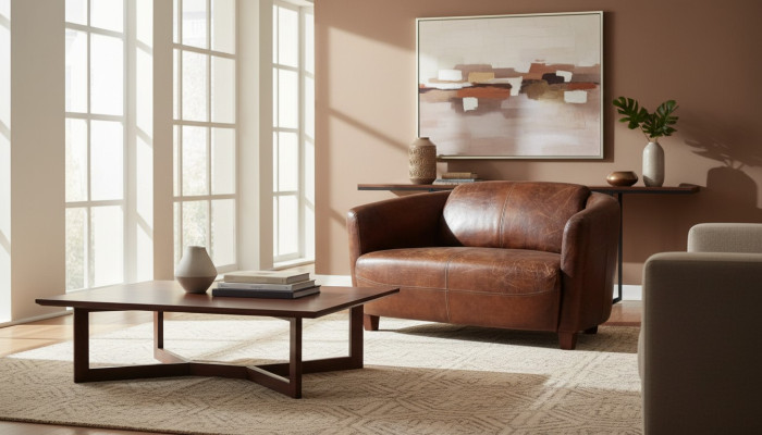 Brązowa kanapa skórzana Nowoczesne kreatywne meble do salonu, design sofaście.