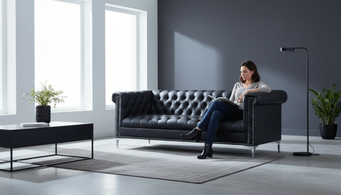 Czarne Trzyosobowe Chesterfield Nowoczesne designerskie kanapy Skóra Sofa Designer Meble