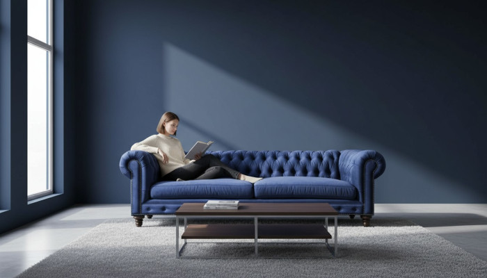 Niebieski Chesterfield Trzyosobowa Nowoczesna Sofa Wzornictwo Kanapy Meble Tkaninowe Kanapy Nowe