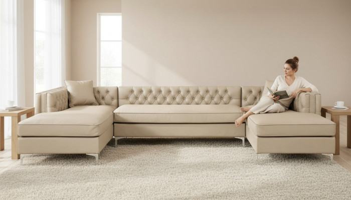 Sofa narożne Beżowa sofing Sala narożna Kanapa Chesterfield Meble Design