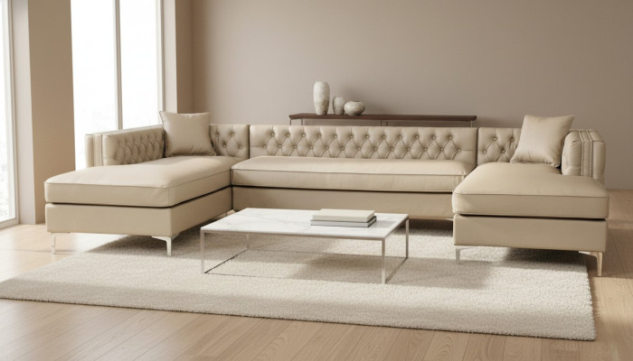 Sofa narożne Beżowa sofing Sala narożna Kanapa Chesterfield Meble Design