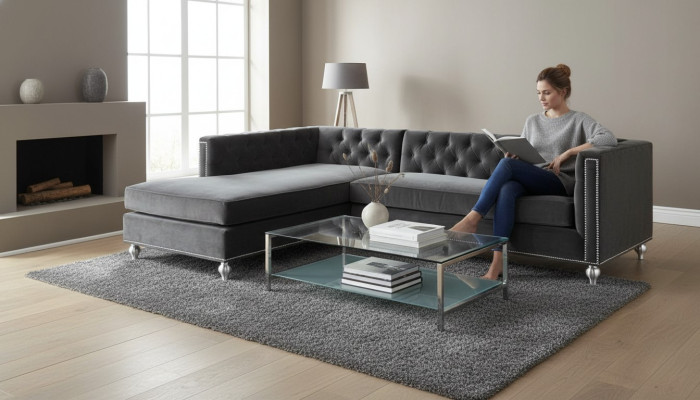 Narożnikowa kanapa Żywy krajobraz Couch Zestaw narożny Podkładka Aksamit Material Meble Design Grey