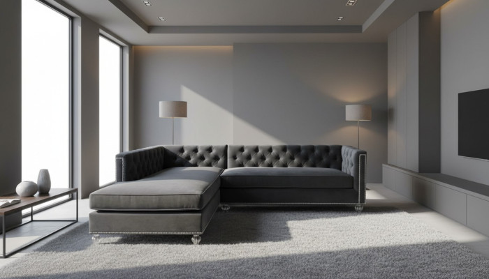 Narożnikowa kanapa Żywy krajobraz Couch Zestaw narożny Podkładka Aksamit Material Meble Design Grey