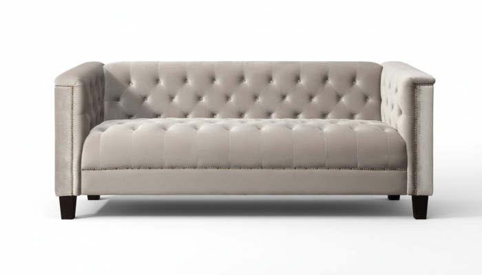Jasnoszara Trzyosobowa Włókienniczy Chesterfield Salon Nowoczesny Design Kanapy
