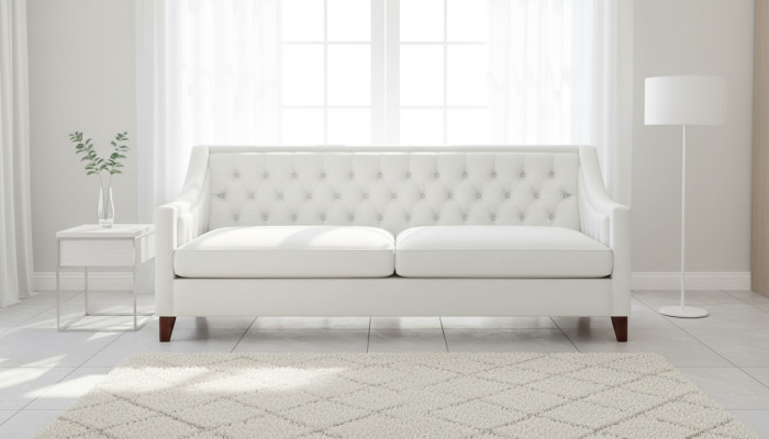 Biała Trzyosobowa Kanapa Chesterfield Nowoczesny Design Sofa Włókienniczy Nowe Oryginalne Meble