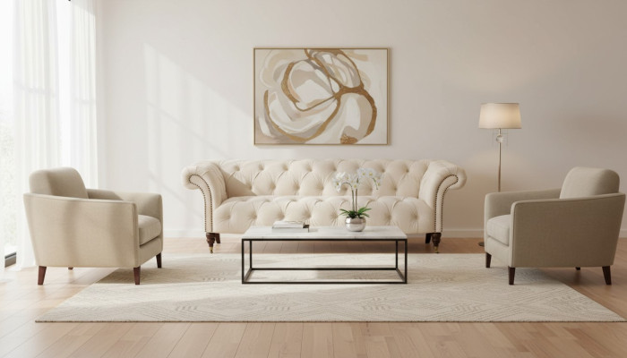 Beżowe trzyosobowe kanapy Chesterfield o nowoczesnym designie Materiał Sofy designerskie Meble
