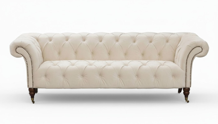 Beżowe trzyosobowe kanapy Chesterfield o nowoczesnym designie Materiał Sofy designerskie Meble