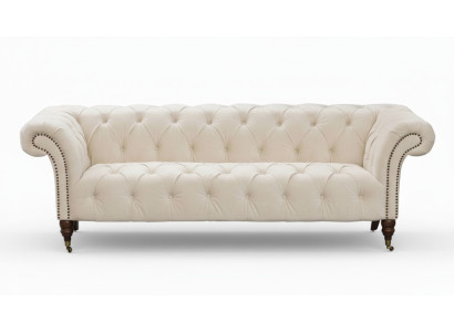 Beżowe trzyosobowe kanapy Chesterfield o nowoczesnym designie Materiał Sofy designerskie Meble
