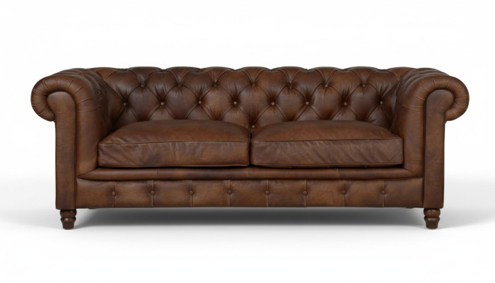 Chesterfield brązowy trzyosobowy skórzany salon nowoczesny design kanapy sofa nowa.