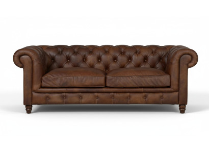 Chesterfield brązowy trzyosobowy skórzany salon nowoczesny design kanapy sofa nowa.