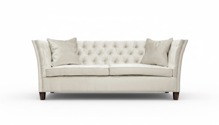 Chesterfield Dwuosobowa Jasnoszara Materiał Salon Projekt Podkładka Sofa Kreatywna