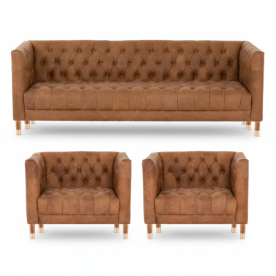 Brązowy Aksamit Chesterfield 2 Fotel Skóra Nowoczesny Design Meble Zestaw Sof Sofy Nowość