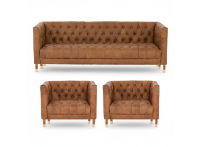 Brązowy Aksamit Chesterfield 2 Fotel Skóra Nowoczesny Design Meble Zestaw Sof Sofy Nowość