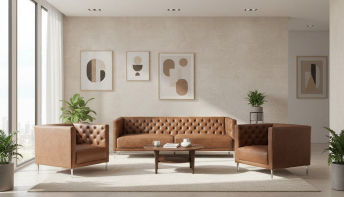Brazowy Chesterfield 2 Fotel Skórzany Nowoczesny Design Sofa Nowy Komplet Kreatywnych Mebli Sofa