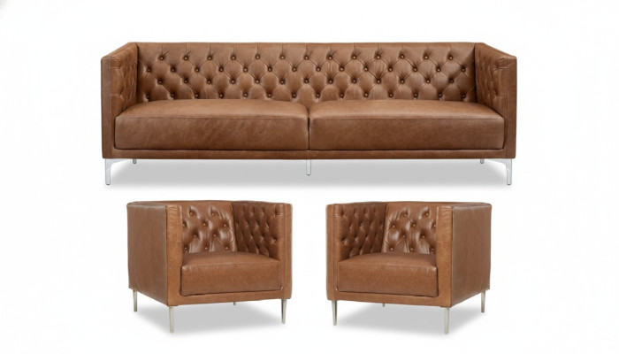 Brazowy Chesterfield 2 Fotel Skórzany Nowoczesny Design Sofa Nowy Komplet Kreatywnych Mebli Sofa