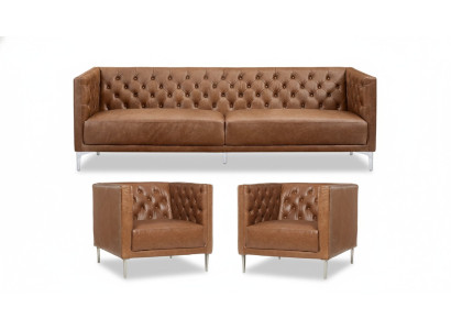 Brazowy Chesterfield 2 Fotel Skórzany Nowoczesny Design Sofa Nowy Komplet Kreatywnych Mebli Sofa