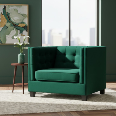 Fotel Chesterfield Pokój Dzienny Nowoczesny Włókienniczy Materiał Zielony Meble Kreatywne Nowe