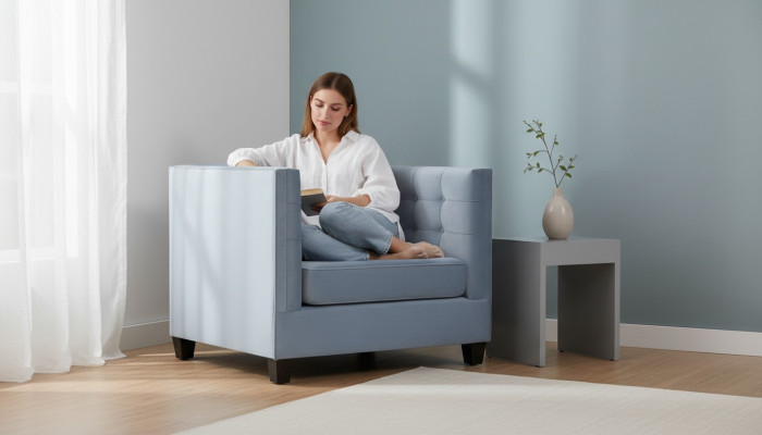 Blue Chesterfield Fotel Living Room Włókienniczy Materiał Creative Meble Modern