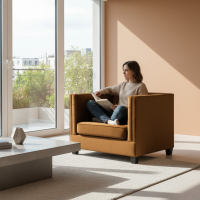 Nowoczesny Fotel Chesterfield Włókienniczy Materiał Brown Creative Meble Salon