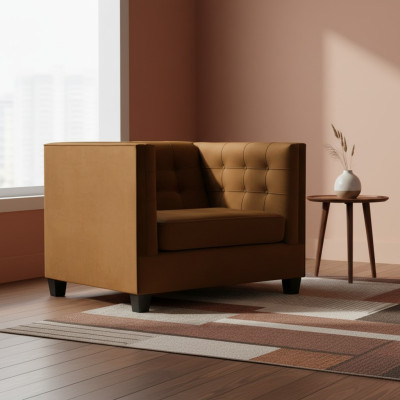 Nowoczesny Fotel Chesterfield Włókienniczy Materiał Brown Creative Meble Salon