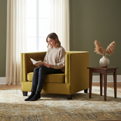 Fotel Chesterfield Włókienniczy Materiał Beżowy Creative Meble Nowy Salon