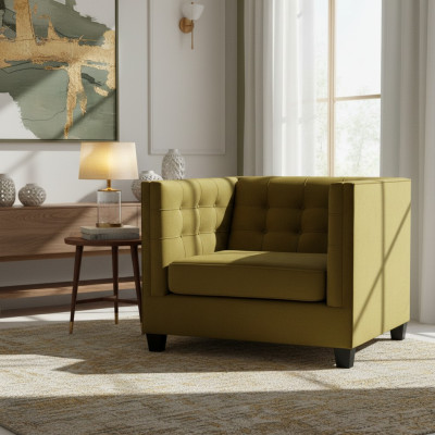Fotel Chesterfield Włókienniczy Materiał Beżowy Creative Meble Nowy Salon