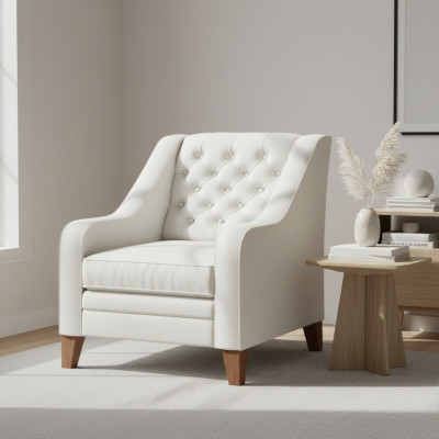 Fotel Włókienniczy Materiał Biały Creative Meble Nowy Salon Nowoczesny Chesterfield