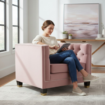 Fotel Chesterfield Włókienniczy Materiał Fioletowy Kreatywne Meble Nowy Salon Nowoczesny
