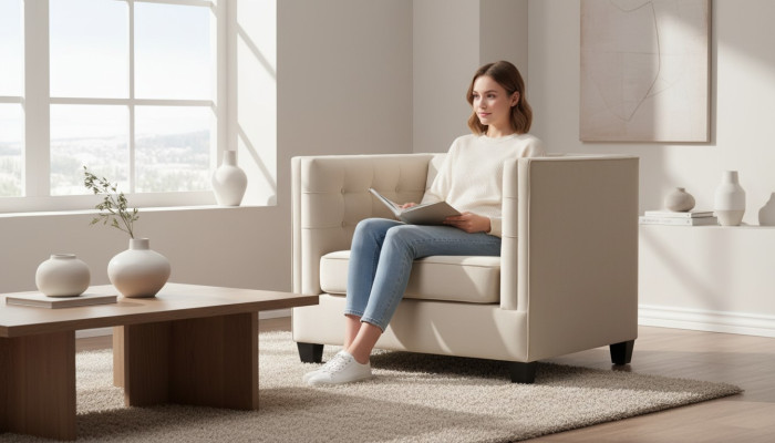 Fotel Modern Chesterfield Włókienniczy Materiał Biały Creative Loft Meble Nowy Salon