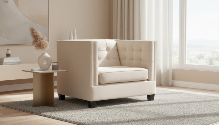 Fotel Modern Chesterfield Włókienniczy Materiał Biały Creative Loft Meble Nowy Salon