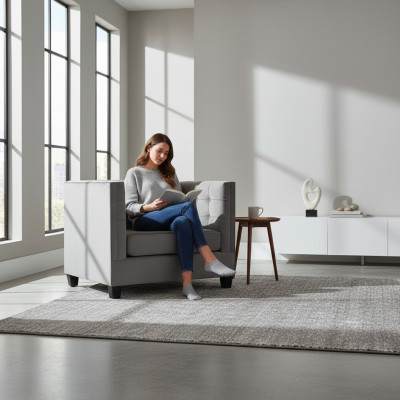 Fotel Chesterfield Włókienniczy Materiał Szary Nowy Salon Nowoczesny Kreatywny