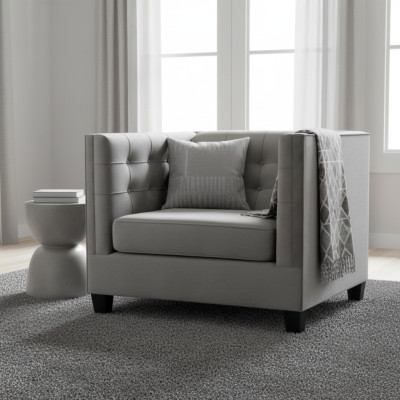 Fotel Chesterfield Włókienniczy Materiał Szary Nowy Salon Nowoczesny Kreatywny