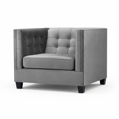 Fotel Chesterfield Włókienniczy Materiał Szary Nowy Salon Nowoczesny Kreatywny