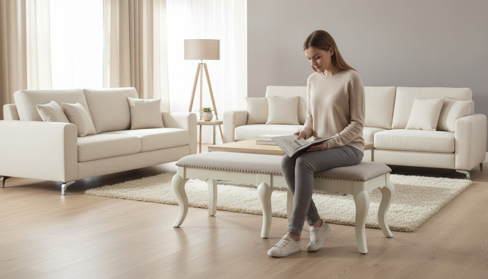 Stołek Fotel TV Design Podkładka Podnóżek Klasyczny Włókienniczy Nowy Ottoman