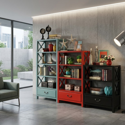 Gablota Drewno Półka Designerska Przegroda Drewniana Półki W Stylu Loft Szafa Czerwony Zestaw
