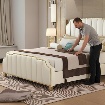 Design Podwójne łóżko Hotel Luxury Sypialnia 180x200cm Skóra łóżka Podkładka